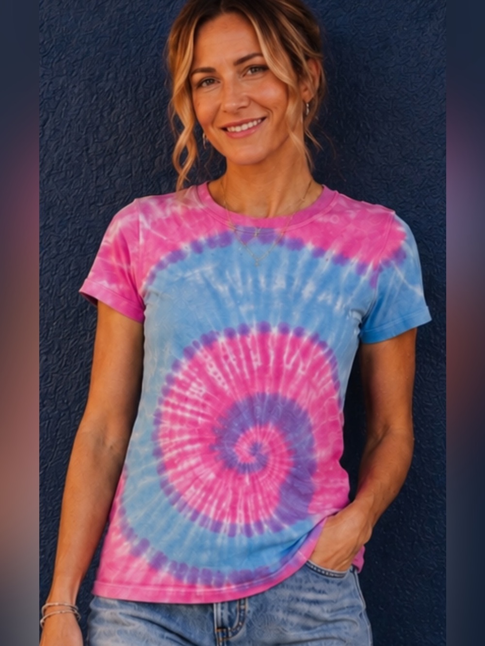 🦋 3/$20 Tie-Dye Spiral Short Sleeve Tee - Pink & Blue